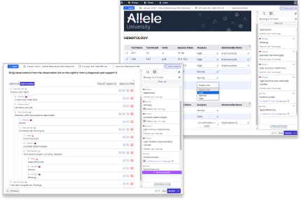 An image showing two screen shots of Allele, showing how you can pair multiple pedagogies together